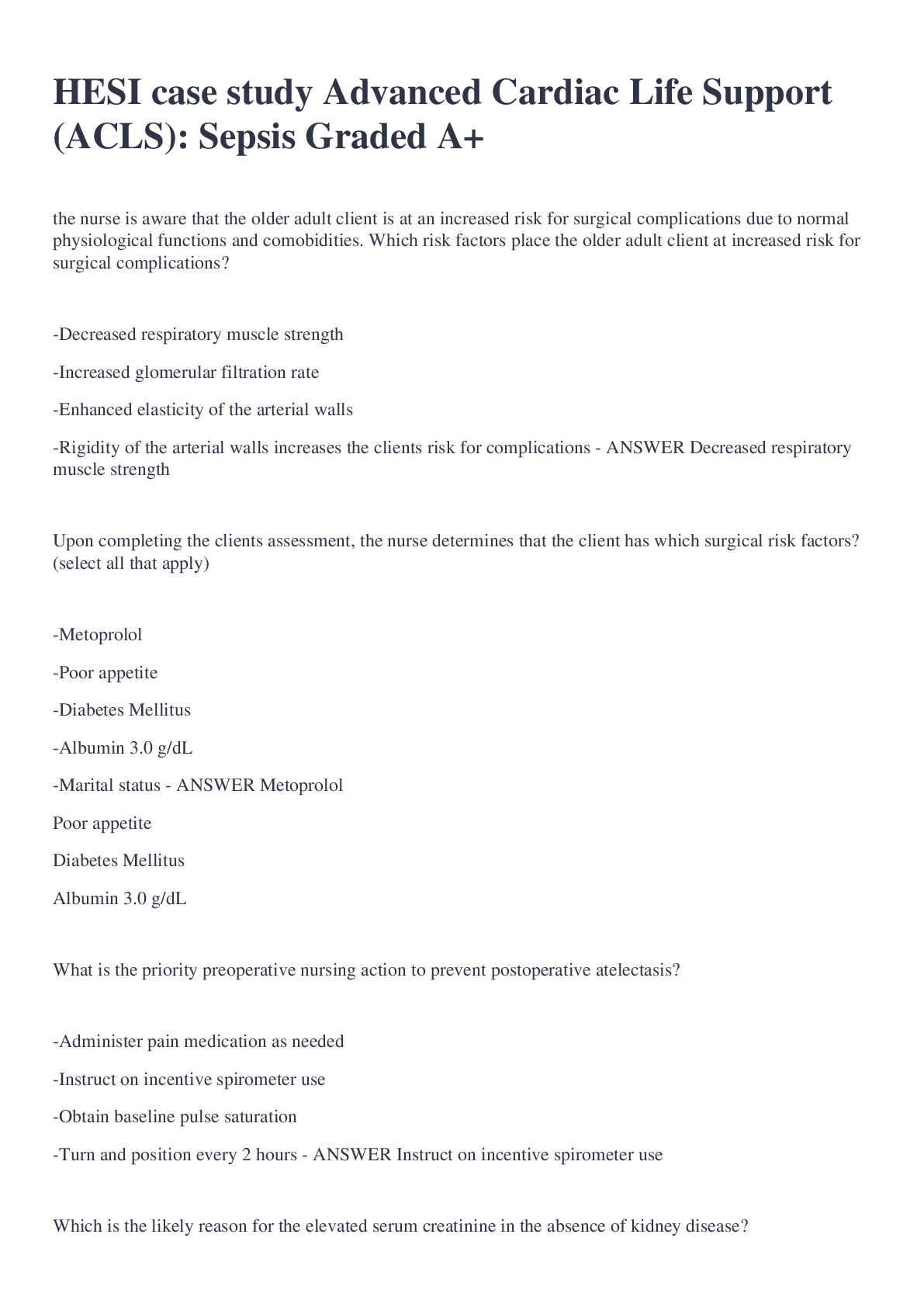 Preview image for HESI case study Advanced Cardiac Life Support (ACLS): Sepsis Graded A+